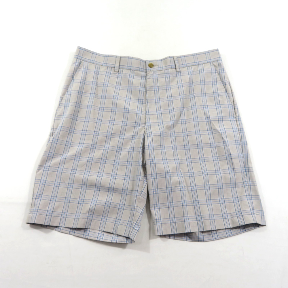 Ben Hogan Golf Shorts Sz 36 Dress Beige Blue Plaid Check